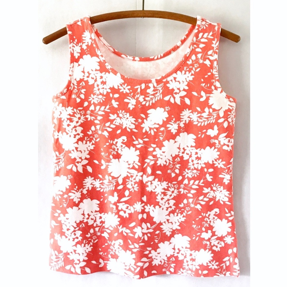 3/$15 Lands' End Coral White Floral Tank Top